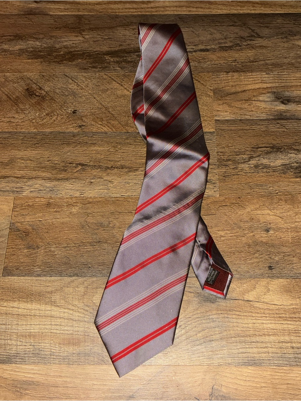 Giani Bernini Gray Tie with Red Diagonal Stripes